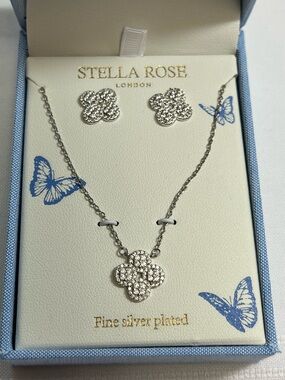 New Stella Rose fine silver plated necklace and earring set